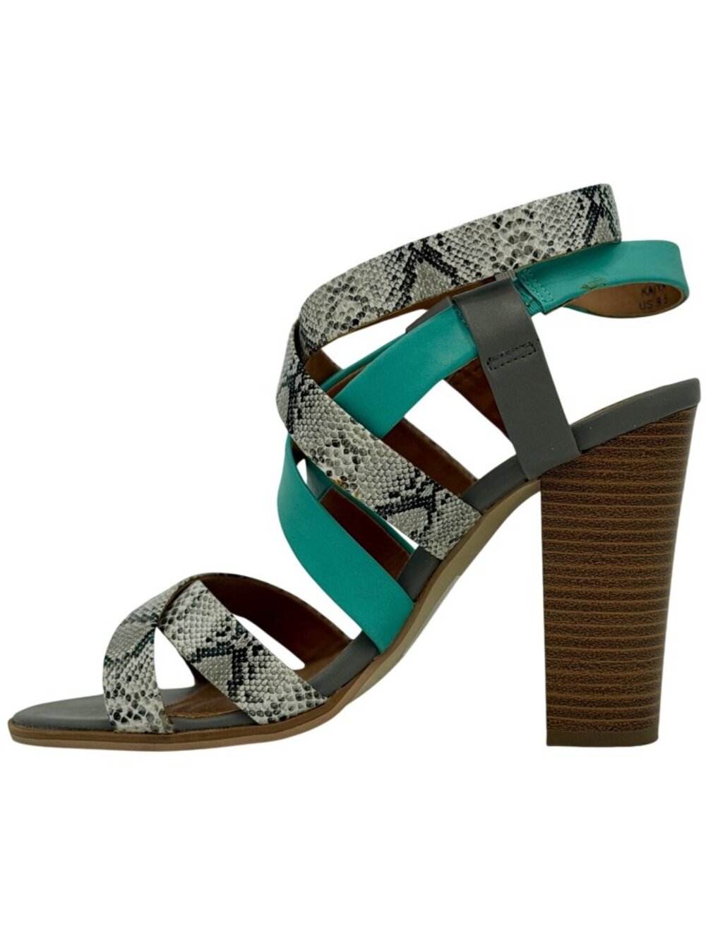 Leila Stone Seafoam Green Snake Print Strappy Heeled Sandals 9.5 | Indie Sleaze - Picture 3 of 16
